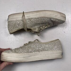 KEDS X KATE SPADE White Triple Glitter Platform Bridal Sneakers